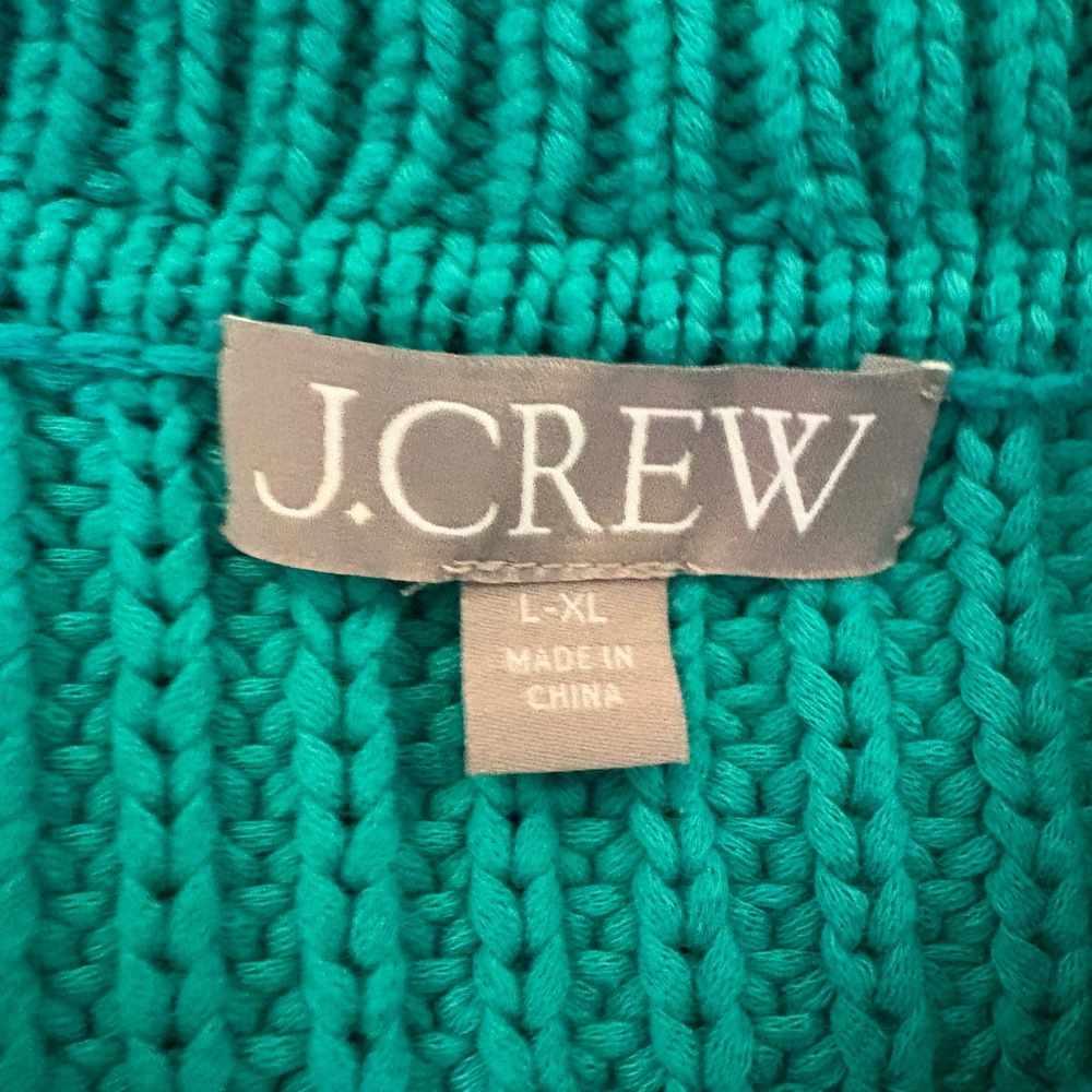J.Crew Ribbed‎ Cotton Johnny-Collar Sweater Pullover Green Cotton Women L XL - Picture 9 of 10